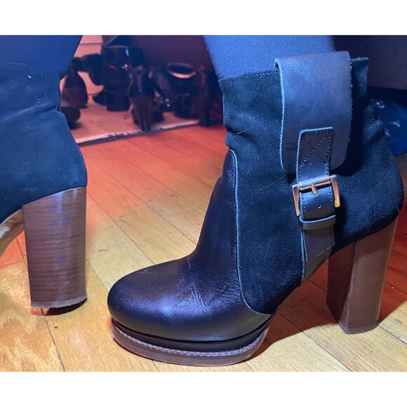 Kurt Geiger Suede and Leather Platform Heeled Ankle Boot Black Sz 39/8 Women's - Picture 4 of 13